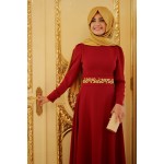 Pınar Şems - Beli Nakışlı Bordo Elbise